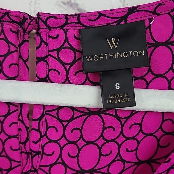Worthington Hot Pink + Black Lace Dressy Tank Sleeveless Blouse Shell Top Career - Picture 4 of 9